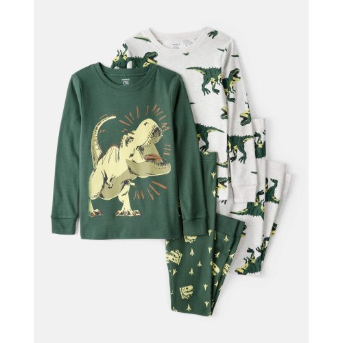 Boys Dinosaur Print 100% Cotton Long-Sleeve 4-Piece Pajamas - Green | Carter's