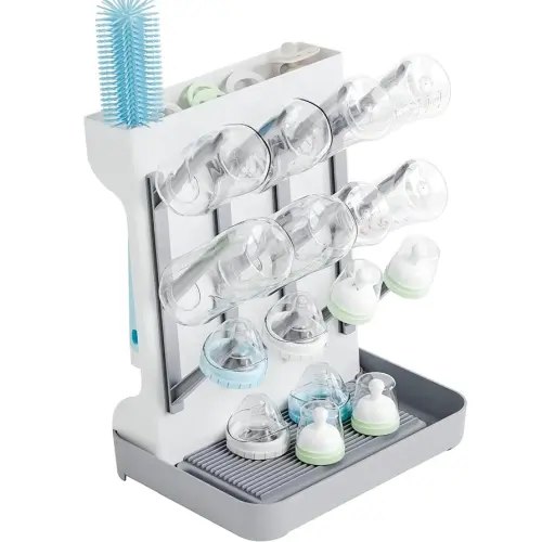 SuoXing Vertical Baby Bottle Drying Rack,Space Saving Countertop Baby Drying Rack for Bottles,Large Baby Bottle Station Stand,Bottle Rack Dryer for Brushes,Pacifiers,Baby Accessories Organizer,Grey