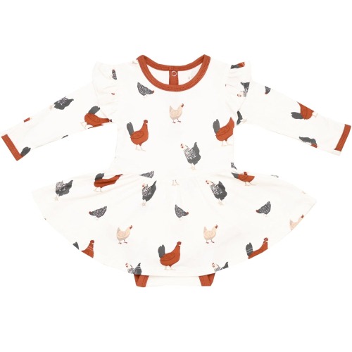 Long Sleeve Twirl Bodysuit Dress in Chick