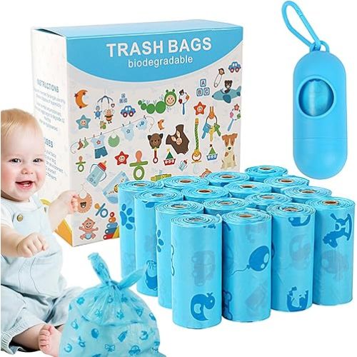 Diaper Garbage Bags,16 Rolls Baby Diaper Sacks with Dispenser - Tear-Resistant Cleaning Sack, Odor-Proof Toddler Supplies for Nursery Room Home Car Picnic Hospital