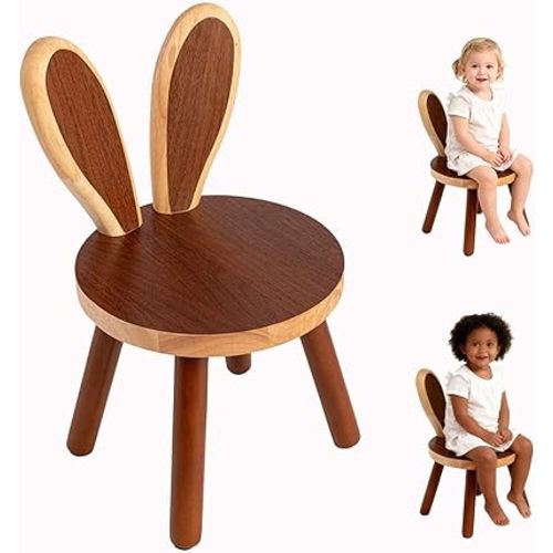 Bunny Chair for Kids 1-4 Years, Wooden Base with Removable Cushion,Anti-Tip Toddler Stool,Baby Nursery Decor Gift,Rabbit Design(1pack/Brown)