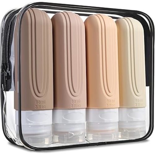 Travel Bottles for Toiletries, Tsa Approved 3oz Travel Size Containers BPA Free Leak Proof Refillable Liquid Silicone Squeezable Travel Accessories for Shampoo Conditioner Lotion (4 Pack)