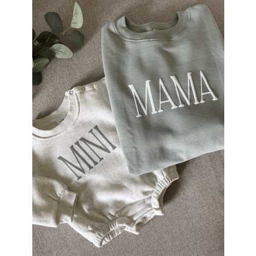 Personalized Mommy and Me Puff Vinyl Matching Set / Crewneck and Bubble Romper, Custom Sleeve
