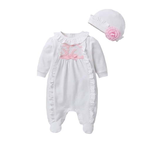 Newborn Baby Girl Clothes 3D Flower Romper Jumpsuit Long Sleeve Ruffled Footie Bodysuit Hat Outfit Gifts Set 2PCS