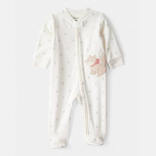 Baby Girl Carter's One Piece Fox Sparkle Print Loose Fit Long-Sleeve Sleep & Play Pajamas