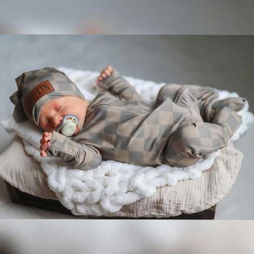 Brown Checkerboard | Newborn Take Home Outfit | Bamboo | Romper | Baby Boy Clothes | Newborn Coming Home Outfit | Baby Boy Gift