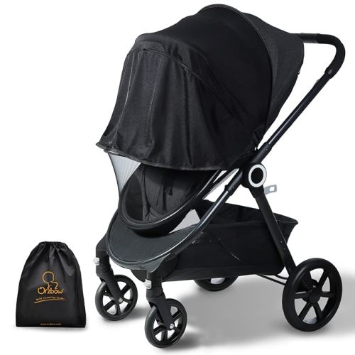 Orzbow Mosquito Net for Stroller | Universal Baby Bug Net for Strollers, Car Seats, Bassinets, Cradles, Mini Cribs, Breathable & Foldable Mosquito Cover with Travel Bag, Baby Summer Essentials, Black