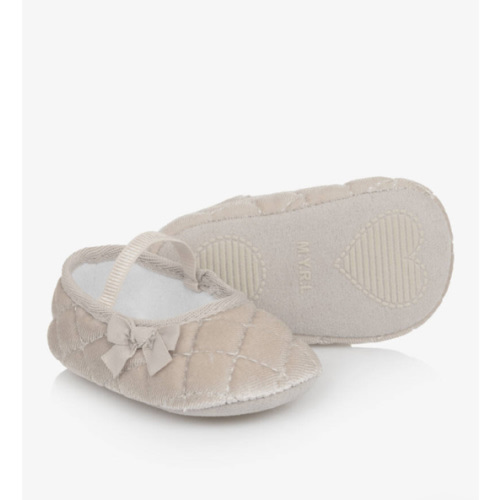 Mayoral Newborn - Baby Girls Beige Velvet Pre-Walker Shoes | Childrensalon
