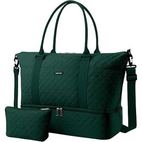 HOTOR Travel Duffel Bag - Weekender Bags for Women, Gym Tote Bags with Shoe Compartment, Carry On Overnight Bag with Toiletry Bag for Travel Essentials Travel Accessories, Dark Green, 15.8"×18.1"×8.7"