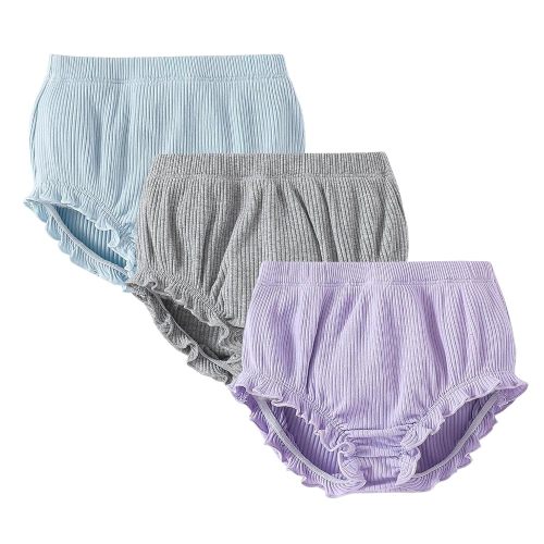 SOBOWO 3-Pack Bloomers for Baby Girls Diaper Covers Ribbed Ruffle Solid Triangle Baby Girl Shorts Summer Toddler Underwear