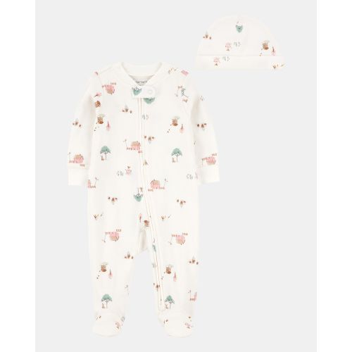 Baby 2-Piece Barn Print 2-Way Zip Sleep & Play & Headwrap Set - Ivory