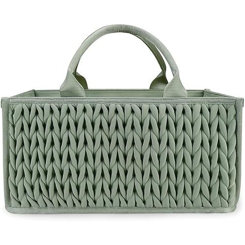 Baby Nappy Caddy,Large Portable Baby Diaper Caddy Organiser Baby Caddy Storage Basket Nursery Storage Bin for Diapers and Wipes with Detachable Compartments(Green)
