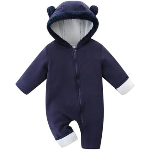 Cute Baby Bear Fleece Jumpsuit Girls Boys Warm Hooded Coverall Romper Newborn Fluffy Outerwear Snowsuit