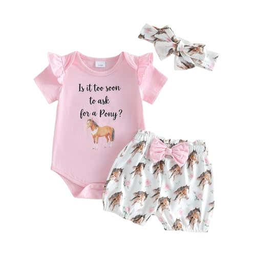 Newborn Baby Girl Western Outfits Cowgirl Summer Clothes Short Sleeve Letters Romper Boots Horse Shorts Headband
