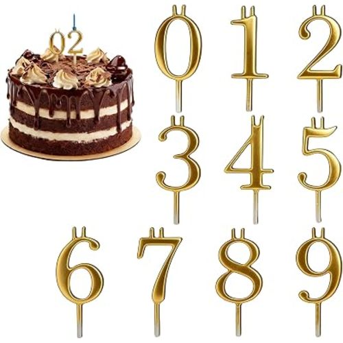 Number Birthday Candles Holder, 0-9 Digital, Gold