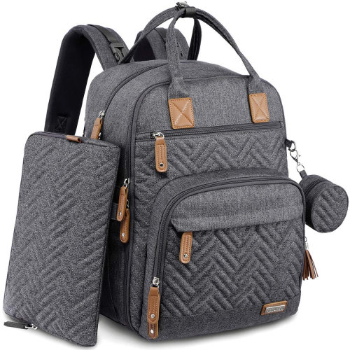 Latitude Run® Large Diaper Backpack, Unisex 4-In-1 Baby Bag With Pouch, Changing Pad, Pacifier Case & Straps, Dark Gray - Wayfair Canada