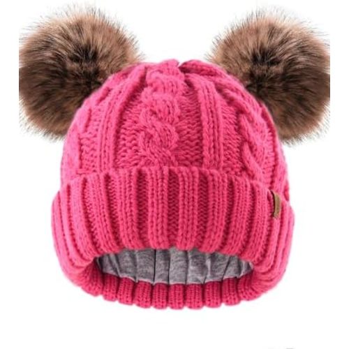 FURTALK Toddler Warm Winter Hat Kids Baby Knitted Soft Beanie with Double Faux Fur Pom Poms for Girls Boys