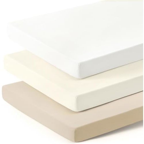 Pack and Play Sheets 3 Pack, Ultra Soft Stretchy Pack N Play Sheets, Universal Fit for Playard Mattress, Cream/Beige