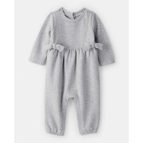 Baby Girl DayDream Fleece Bow Glitter Long-Sleeve Jumpsuit - Grey - Carter's | Carter's