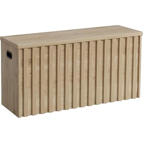UEV Storage Bench,39.4" Wood Box, Storage Trunk with 2 Safety Hinges, Ottoman Storage Chest, Fluted Storage Bench for Bedroom, Entryway, Living Room (Ivroy White)