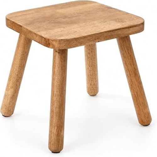 Youeon 12 Inch Square Solid Wooden Step Stool, Non-Slip One Step Stool for Adults, Holds up to 300 Lbs, Portable & Sturdy, Footstool for Bedroom, Bathroom, Kitchen, Easy to Assemble