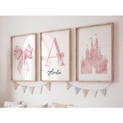 Personalized Princess Nursery Wall Art Set for Girls Room Decor