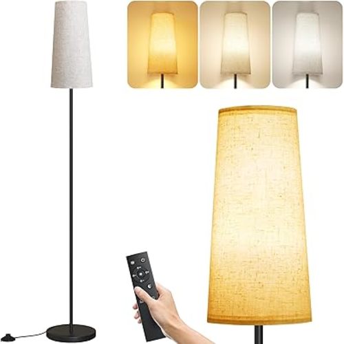 SUNMORY Floor Lamps for Living Room/Bedroom/Office, Standing Lamp with Remote Control, Dimmable Tall Lamp, Suitable for Modern/Boho/Farmhouse and Other Home Decor Styles, Black+Gray Lampshade