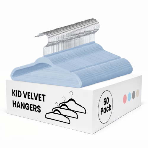 Simple Deluxe 50 Pack Kids Velvet Hangers, Non-Slip Space Saving Baby Hanger for Infant & Toddler Clothes, 11 Inch Lightweight Durable Children Hangers for Closet, Blue