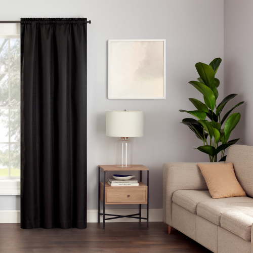 Eclipse Samara Solid Blackout Curtains, Single Curtain Panel, 84 Inch Long Blackout Curtains, 42" W x 84" L, Black