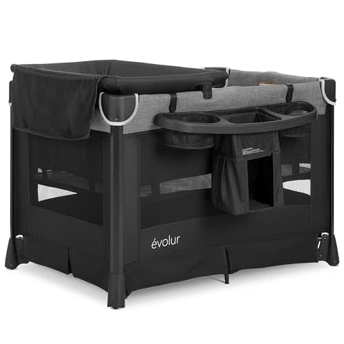 Evolur Cozy Cove All-in-One Portable Playard with Bassinet & Changing Table – Quick-Fold Travel Playard with Breathable Mesh Sides (Newborn–Toddler)