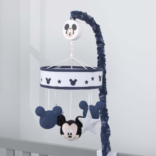 Disney Mickey Mouse Hello World Star Icon Nursery Crib Musical Mobile, Navy, White, Grey, Infant Boy