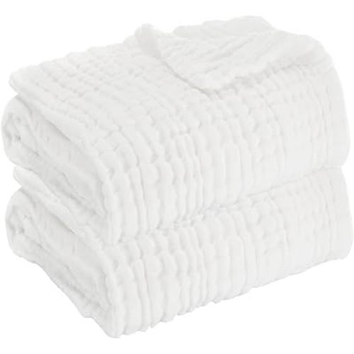 Aablexema Muslin Baby Blanket Set of 2, Light Blue & Navy