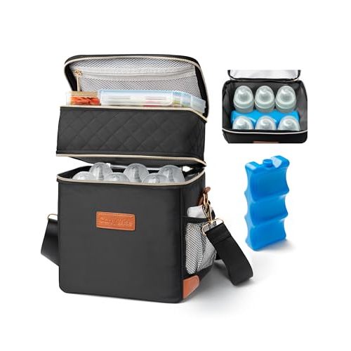 CarryWise Breastmilk Cooler Bag with Ice Pack, Upgraded Breast Milk Cooler Waterproof Baby Bottle Cooler Bag Fits 6 Baby Bottles Up to 9 Ounce Leak-Proof Bottle Storage Bag for Nursing Moms