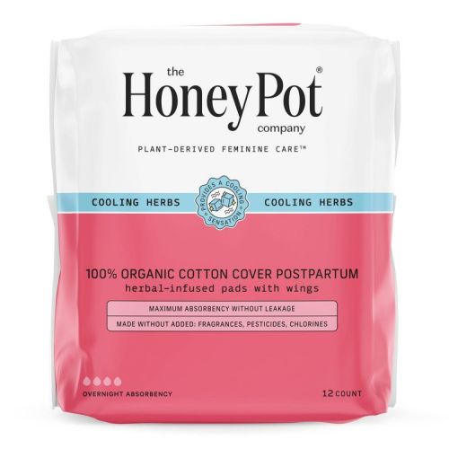 The Honey Pot Company, Herbal Post-Partum Pads with Wings, Organic Cotton Cover - 12ct
