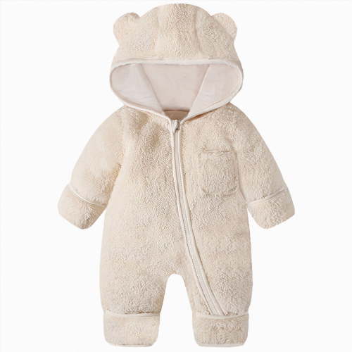 CAICJ98 Newborn Baby Winter Snowsuit Infant Bear Outfit Fleece Warm Jumpsuit Romper Hooded Clothes Baby Boy Girl Winter Coat (White,0-6 Months)