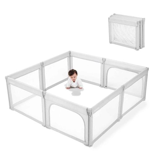 Baby Playpen Foldable 79x59 Playpen for Babies and Toddlers, Adjustable Play Pen for Toddlers 1-3 Baby Fence Play Yards for Indoor & Outdoor Gate with Packing Bag, Light Grey