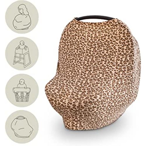 mushie Baby Car Seat Canopy Cover | Breathable & Stretchy Multi Use Cover for Breastfeeding, Nursing, High Chair, Shopping Cart, Strollers (Leopard)
