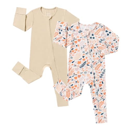 0-3 Month Bafeicao Bamboo Viscose Baby Girl Pajamas Romper Soft Ribbed 2 Way Zipper sleepers Long Sleeve Footless Pjs