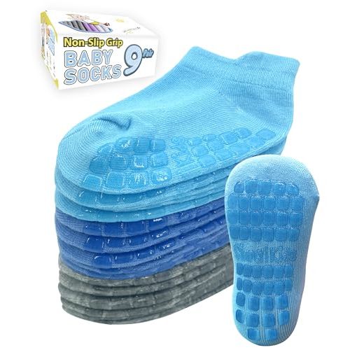 Simply Kids Baby Non-Slip Ankle Socks (9 Pairs) – Superior Grip, Soft Cotton, for Active Toddler Girls & Boys (Ages 0-7)