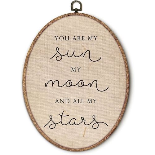 My Sun My Moon and All of My Stars Oval Wall Art Framed, Vintage Nursery Oval Wall Decor, Neutral Nursery Hanging Canvas Prints Wall Sculptures for Home Baby Kid's Bedroom Decor, 8.5x11.5 Inch