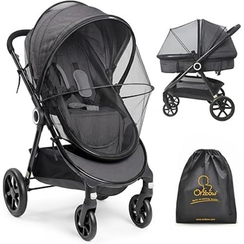 Orzbow Mosquito Net for Stroller | Universal Baby Bug Net for Strollers, Car Seats, Bassinets, Cradles, Mini Cribs, Breathable & Foldable Mosquito Cover with Travel Bag, Baby Summer Essentials, Black