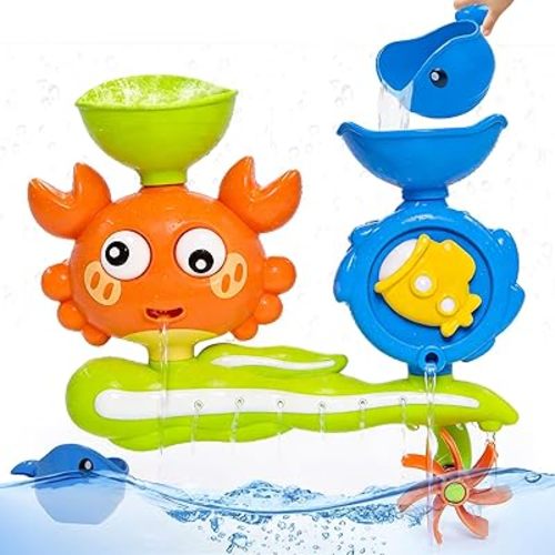 Bath Toys for Toddlers 1-3, Crab Water Wheel Bathtub Toys with 2 Suction Cups, Baby Shower Toys with Spinning Waterfall & Water Scoop, Bathroom Pool Toys for Kids Ages 1+ Year Old Boys Girls Gifts