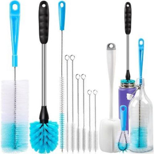 Bottle Brush Set with Long Handle – Cup, Narrow Neck, Beer & Wine Decanter, Lid & Sink Cleaner