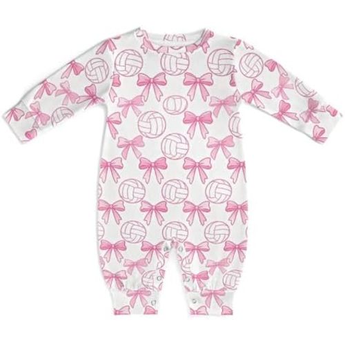 Baby Boy Girl Outfit Romper Bows Volleyballs Pattern Long Sleeve Jumpsuit Newborn Clothes