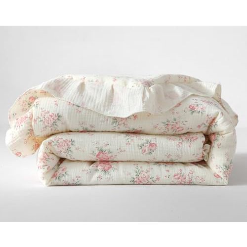 100% Cotton Muslin Crib Comforter/Quilt,Ultra Soft Cozy Reversible Baby Blanket,All Season Toddler Blankets for Boys and Girls, Machine Washable,41"x48"
