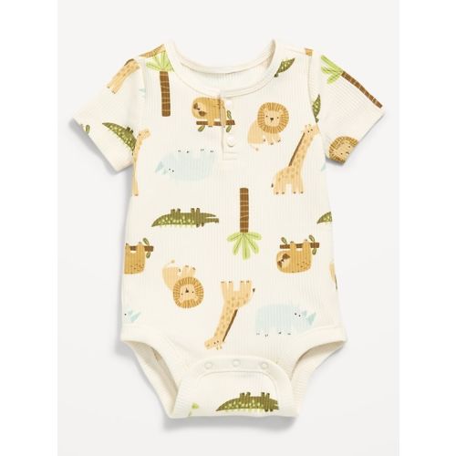 Printed Unisex Short-Sleeve Henley Ribbed Bodysuit for Baby