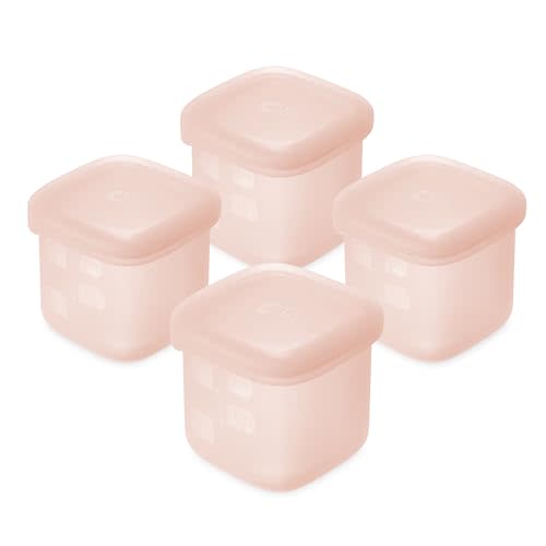 Olababy Clear Sense Silicone Storage Containers 4pk for Baby Food, Snacks, Formula, Puree, Sauce & More | Micro Plastic & BPA-Free | Daycare Essentials for Toddlers and Kids (Coral, 4 oz / 120 ml)