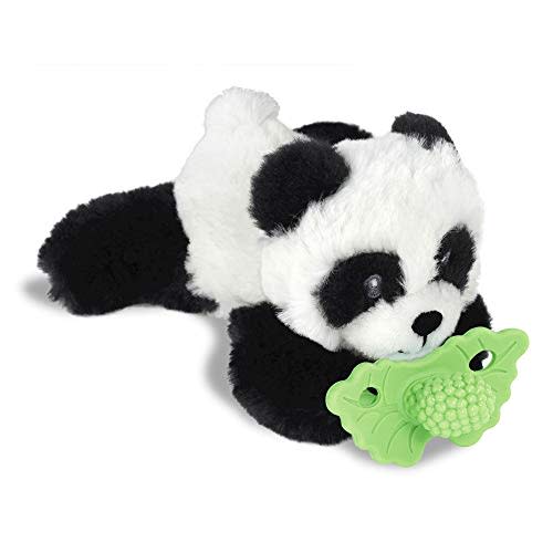RaZbaby Panda RaZbuddy w/RaZberry Teething Relief Pacifier – Soothes Sore Gums w/Nature-Inspired Texture, 100% BPA-Free Silicone Teether, Detachable Stuffed Animal – 3 Months+ Teether, Mint