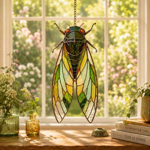 Cicada Stained Glass Suncatcher, Insect Window Hanging, Nature Inspired Decor, Garden Sun Catcher, Memorial Gift, Nature Lover Gift
