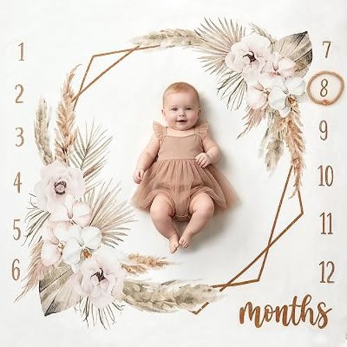 Boho Baby Milestone Monthly Blanket Season Floral Neutral Baby Nursery Growth Gender Reveal Present Photo Props Little Boy Girl Bohemian Blanket Expecting Mom Gift Idea